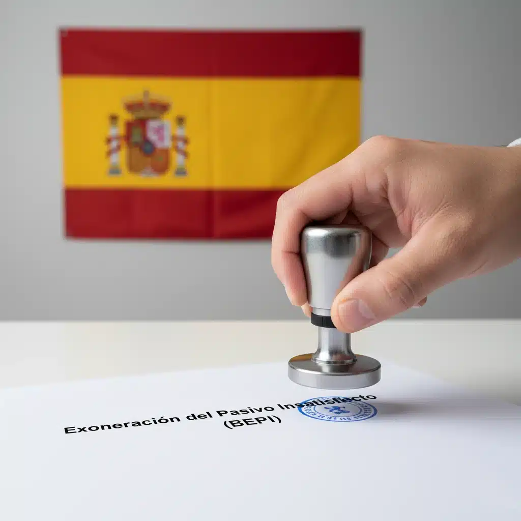 dera de España ondeando junto a documentos y formularios de 